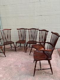 Set di 6 sedie Windsor antiche in olmo Inghilterra