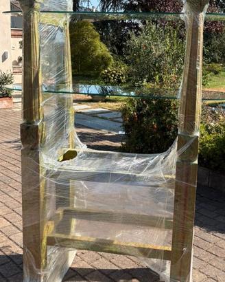 Libreria in legno verde e vetro stile etnico