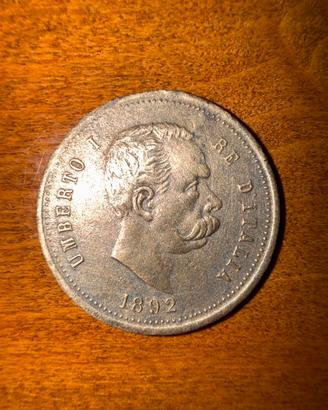 Moneta Rara 1 Lira 1892- Umberto I Re d’italia