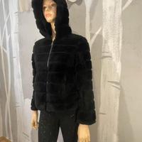 Pelliccia eco nera cappuccio Zuiki tg.S