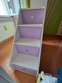 Letto cameretta a soppalco + scala a cassettoni