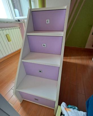 Letto cameretta a soppalco + scala a cassettoni