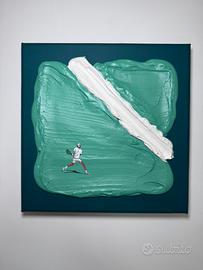 Quadro materico Jannik Sinner a Wimbledon 20x20 cm