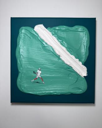 Quadro materico Jannik Sinner a Wimbledon 20x20 cm