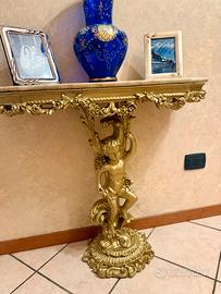 Elegante, piccola consolle antica, legno marmo
