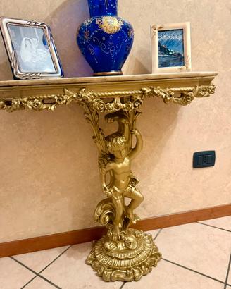 Elegante, piccola consolle antica, legno marmo