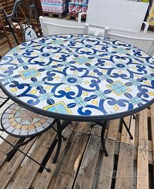 Tavolo Tondo da 90cm Ferro Battuto Mosaico NUOVI 