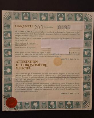 Garanzia Vintag Cartacea Rolex Ref 16750 Originale