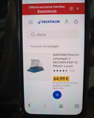 Parasole da spiaggia/campeggio n.2 posti