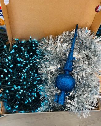 Kit addobbi per albero di natale argento e blu