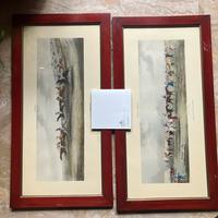 Due stampe acquerellate con scene di cavalli
