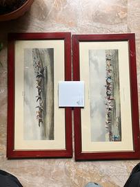 Due stampe acquerellate con scene di cavalli