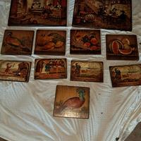 dipinti su legno anni 50 e sedia a dondolo