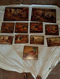 dipinti su legno anni 50 e sedia a dondolo