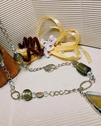 Collana Lunga Acciaio con Vetro Murano