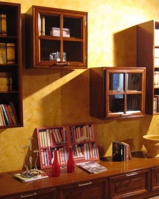 Parete attrezzata in legno tinto noce artigianale