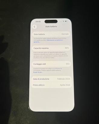 Batteria ORIGINALE iPhone 15 Pro 88%