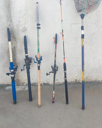Canne da pesca in set più retino
