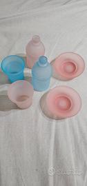 Completo Bagno Vetro Satinato Rosa Azzurro 6 pz 