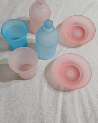Completo Bagno Vetro Satinato Rosa Azzurro 6 pz 