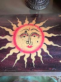 Portagioie ampio in legno anticato dipinto a mano