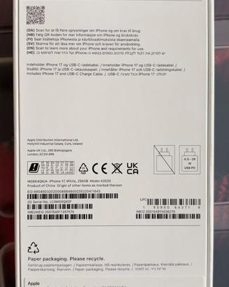 Apple iPhone 17 256GB 6.3" White MG6K4QN/A