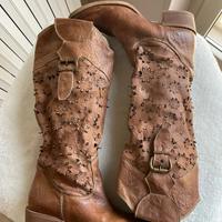 Stivali cuoio marroni traforati Vintage