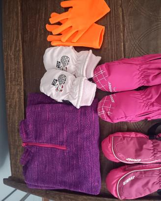 Pile bambina + 4 paia di guanti per ski