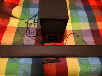 sound bar, telecomando e cassa