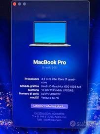 Mac Book Pro 15" Touch Bar intel i7-1TB - 16Gb