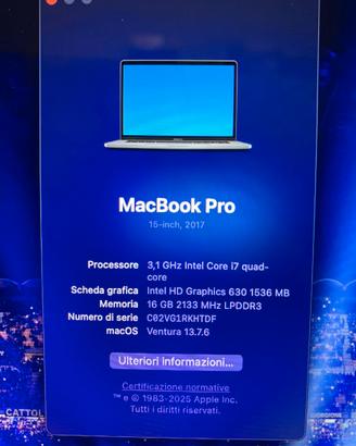 Mac Book Pro 15" Touch Bar intel i7-1TB - 16Gb