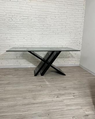Tavolo vetro design base a X nera