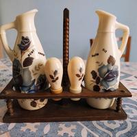 Set vintage formato da oliera e acetiera legno 