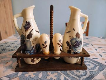 Set vintage formato da oliera e acetiera legno 