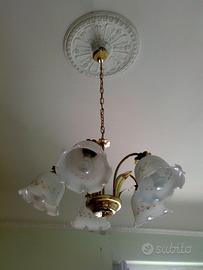 Lampadario vintage anni 80 dorato 5 luci