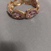 bracciale Vintage dorato, elastico  pietre rosa 