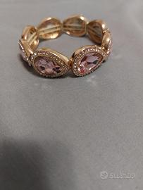 bracciale Vintage dorato, elastico  pietre rosa 