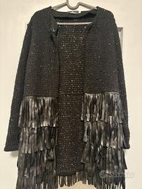 Cardigan donna nero con frange Gil Santucci