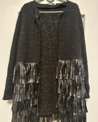 Cardigan donna nero con frange Gil Santucci