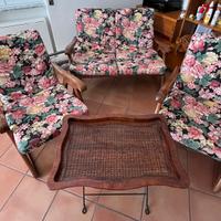 Salotto 5 pezzi in legno sfoderabile e reclinabile