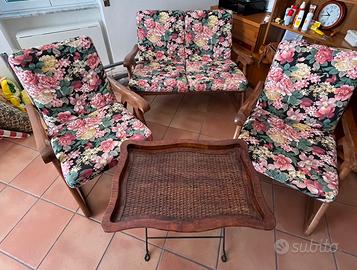 Salotto 5 pezzi in legno sfoderabile e reclinabile