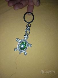 portachiavi strass tartaruga 6x5cm pietra verde