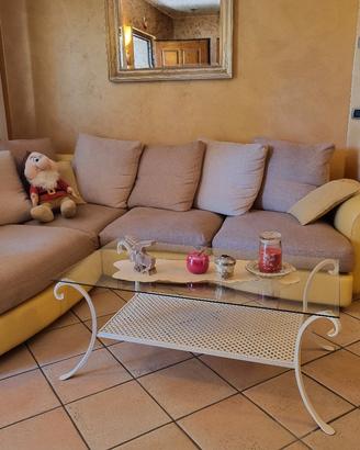 Tavolo rettangolare avorio, con piano in vetro