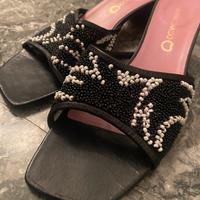 Sandali a fascia bianco nero perline pelle italia