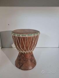 Tamburo Djembe Africano Legno Intagliato Elefante