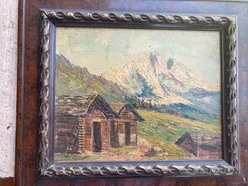 Quadro olio tre baite Alpi