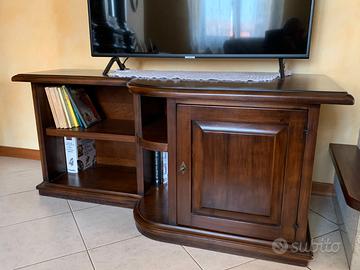 PORTA TV E LIBRERIA IN LEGNO, TINTA NOCE