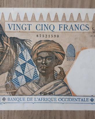 Banconota 25 Franchi Africa Occidentale 01/10/1942