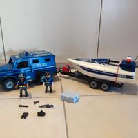 Playmobil camionetta e motoscafo della polizia 