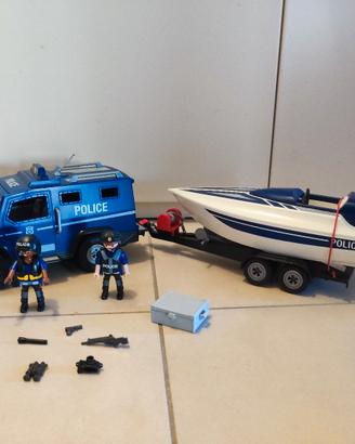 Playmobil camionetta e motoscafo della polizia 